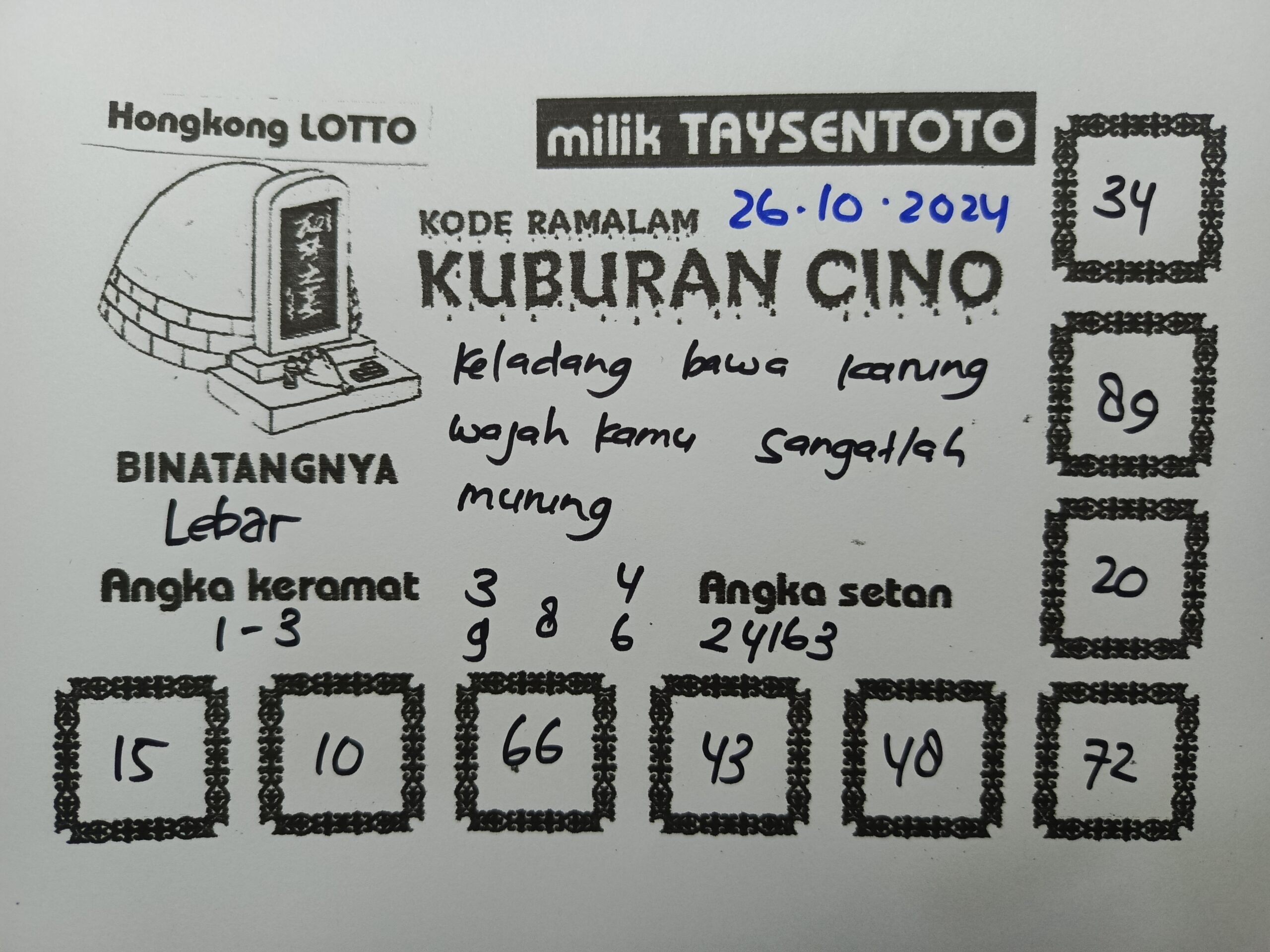 Syair Kuburan Cino HK Hari Sabtu, 26 Oktober 2024