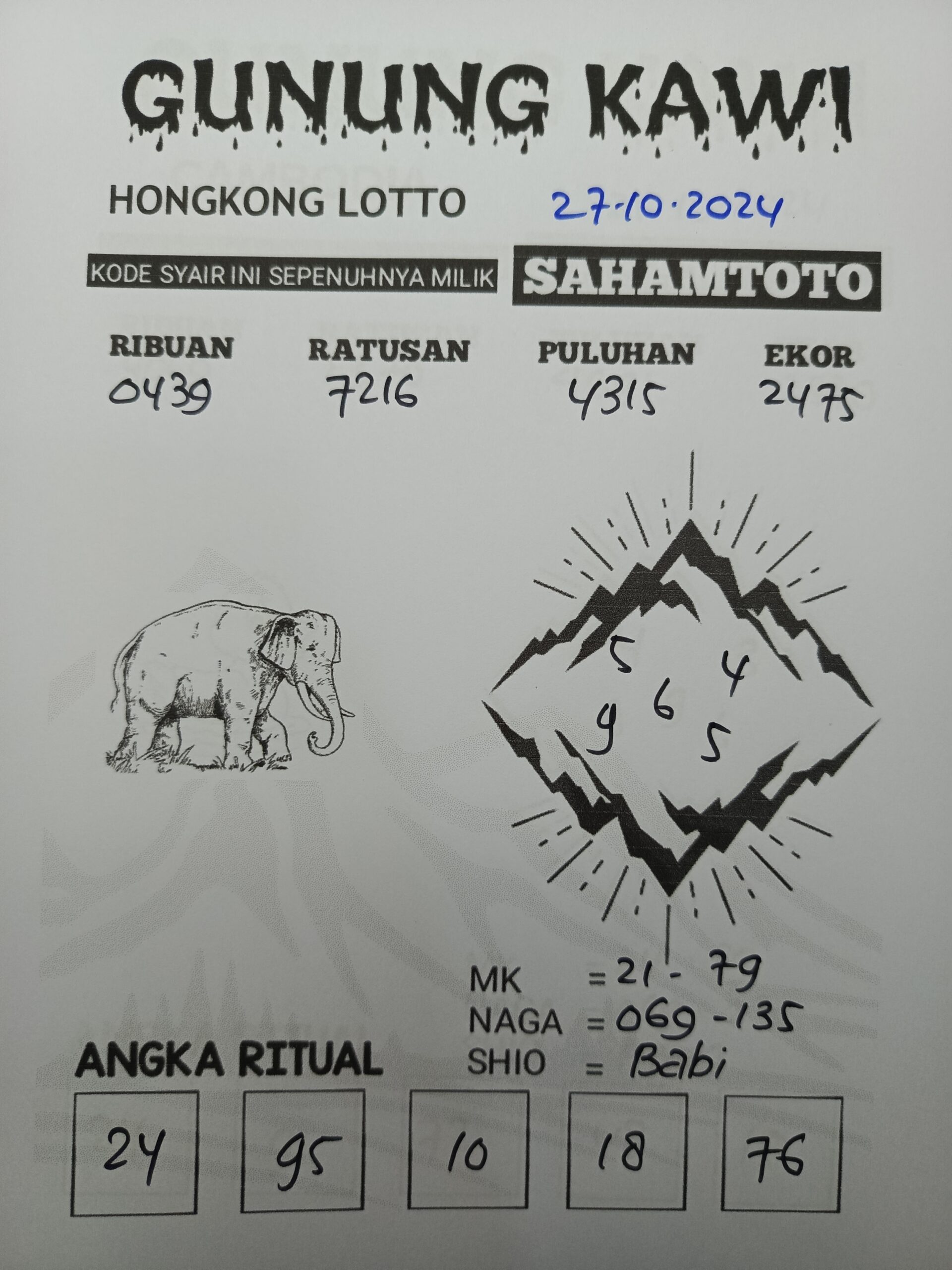 Syair Gunung Kawi HONGKONG LOTTO hari ini Minggu 27 oktober 2024