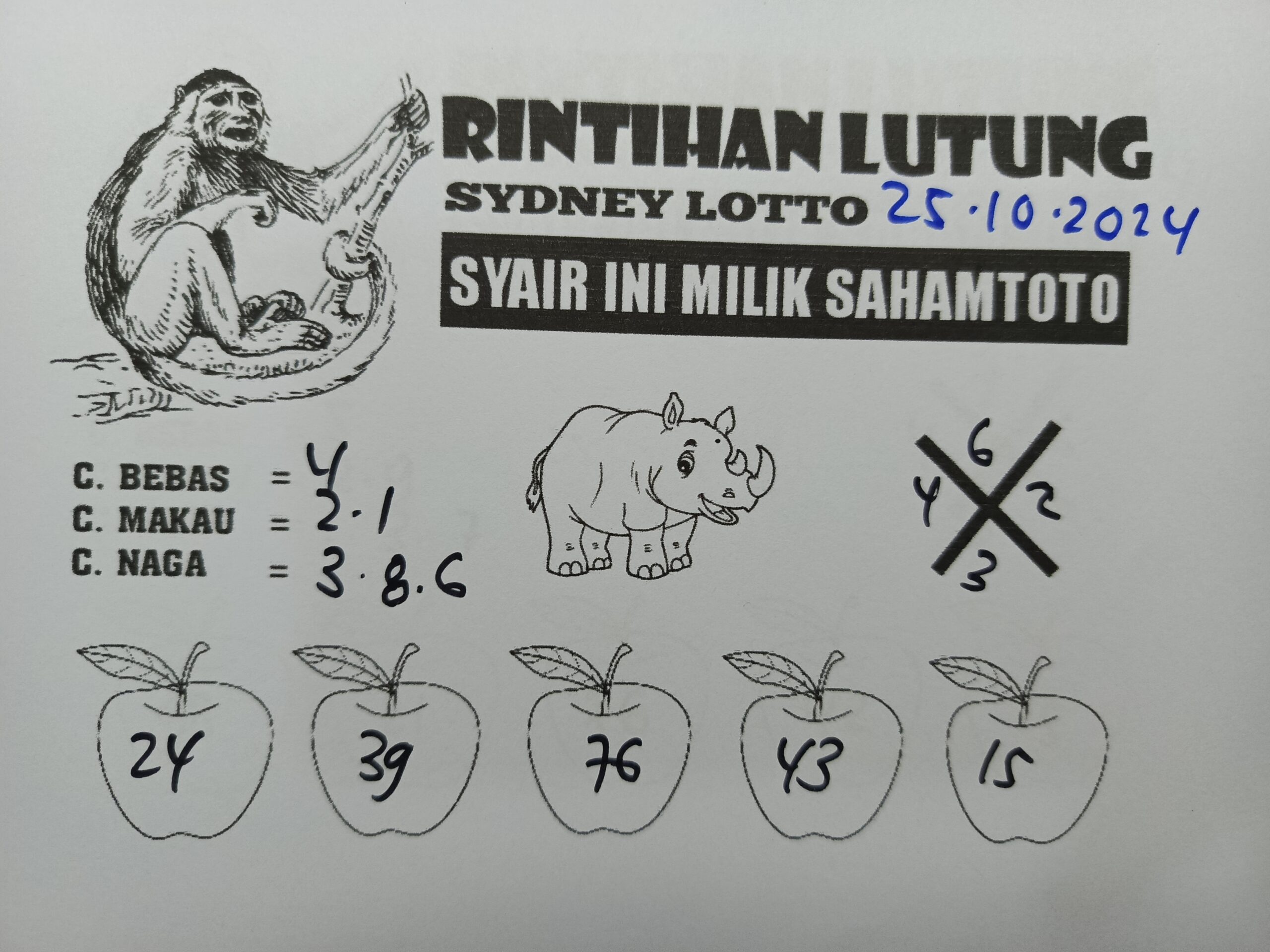 Syair Rintihan Lutung SYDNEY LOTTO hari ini Jumat 25 oktober 2024