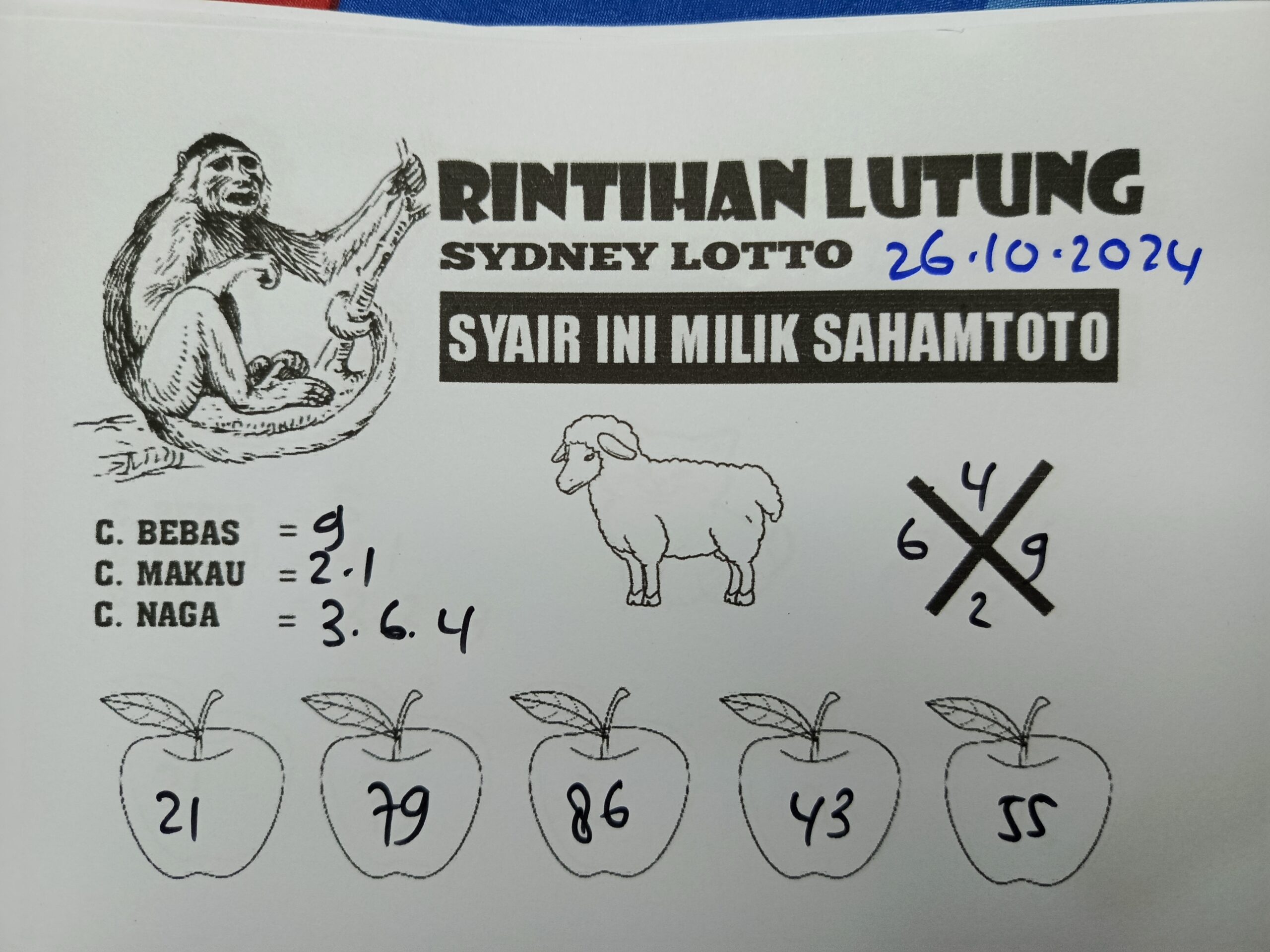 Syair Rintihan Lutung SYDNEY LOTTO hari ini SABTU 26 oktober 2024