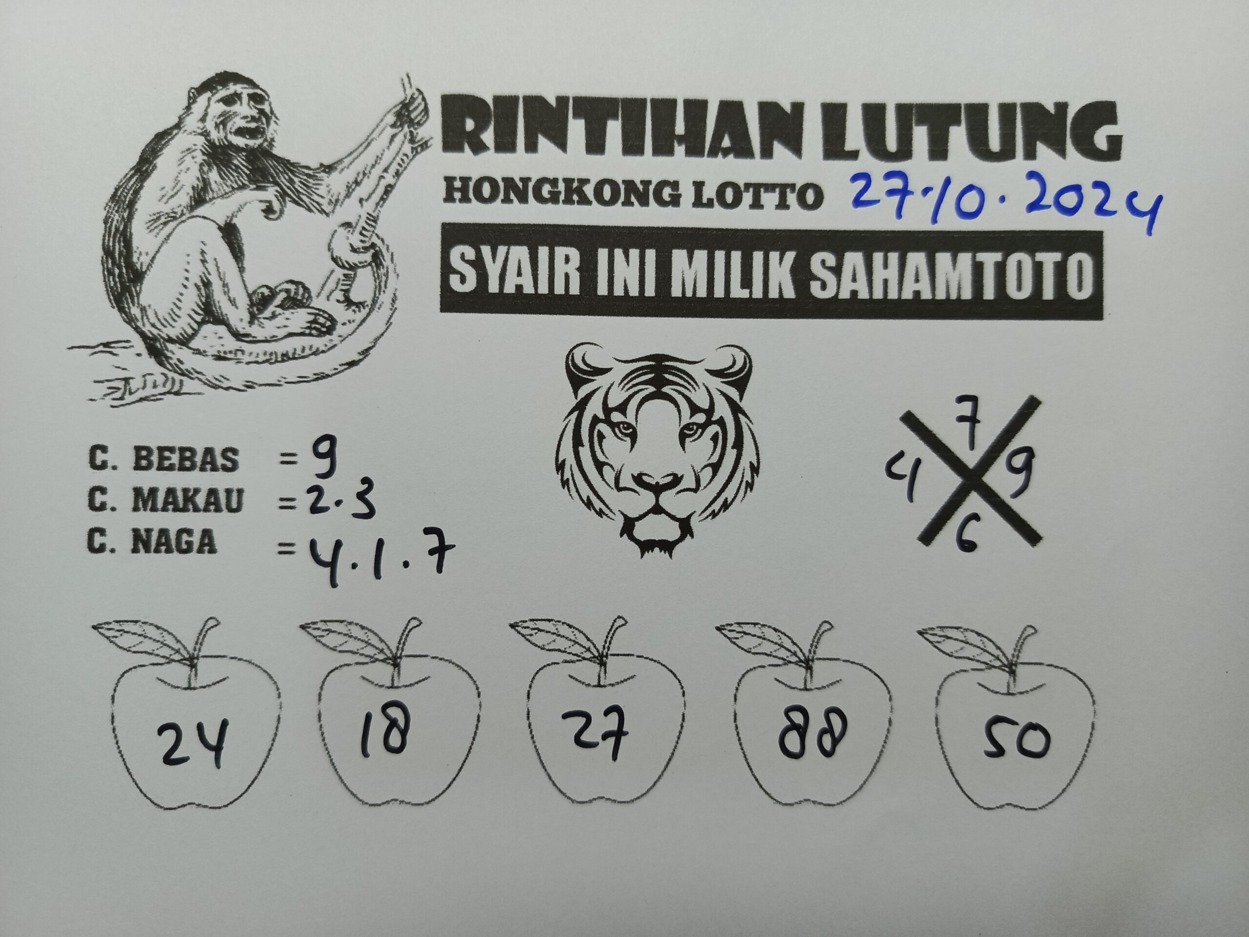 Syair Rintihan Lutung Hongkong LOTTO hari ini Minggu 27 oktober 2024