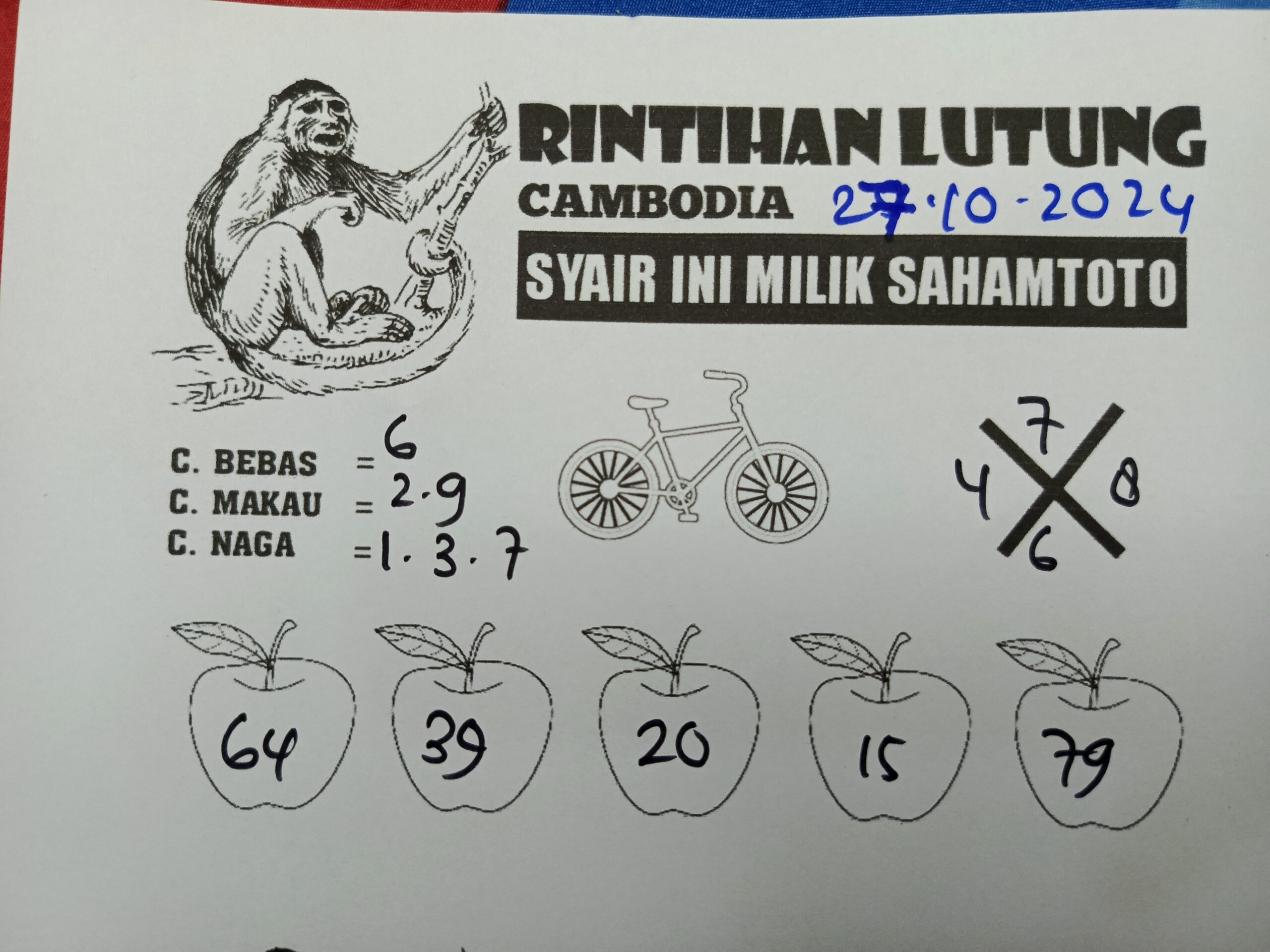 Syair Rintihan Lutung CAMBODIA hari ini Minggu 27 oktober 2024