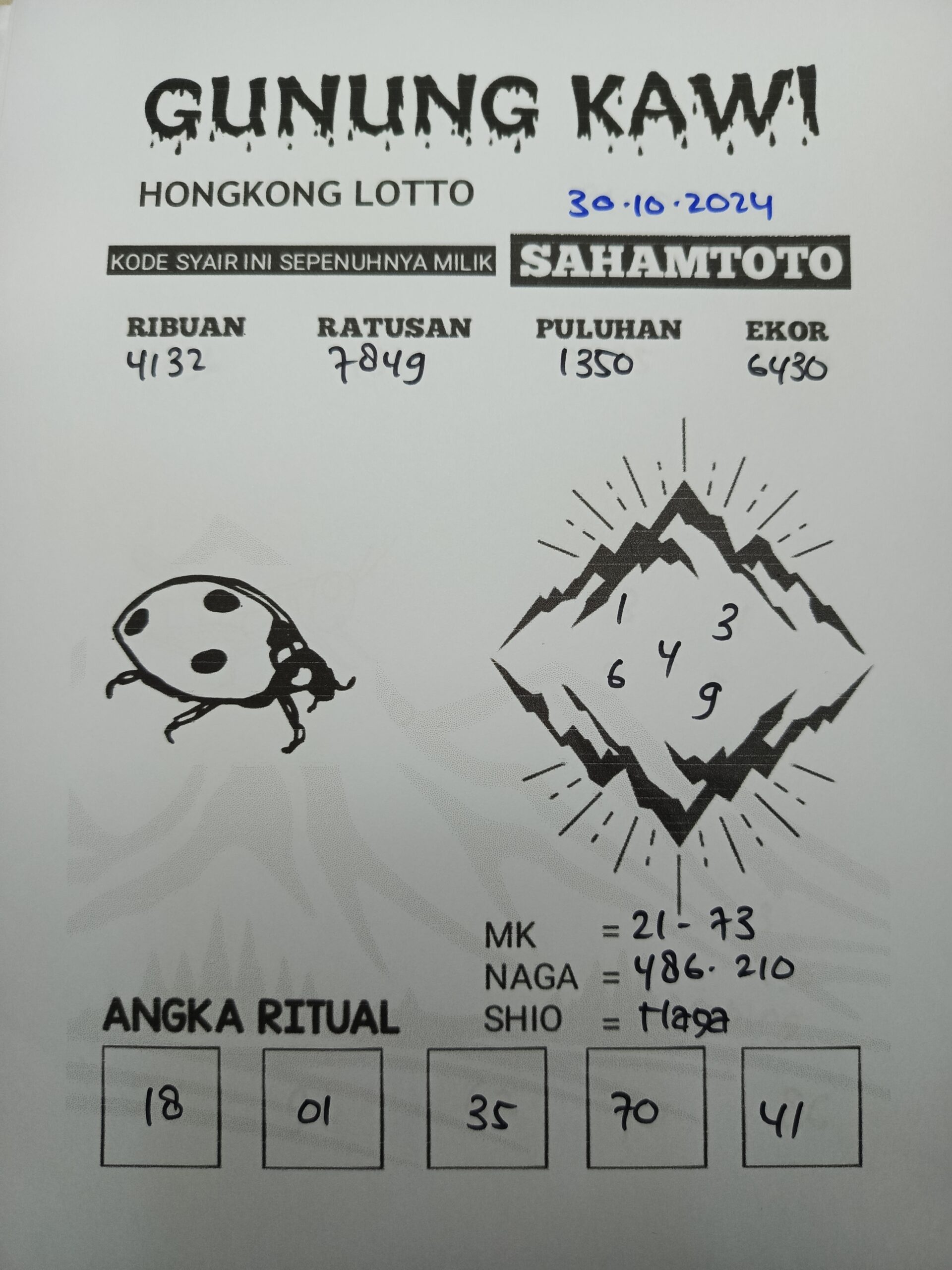 Syair Gunung Kawi Hongkong lotto hari ini RABU 30 oktober 2024