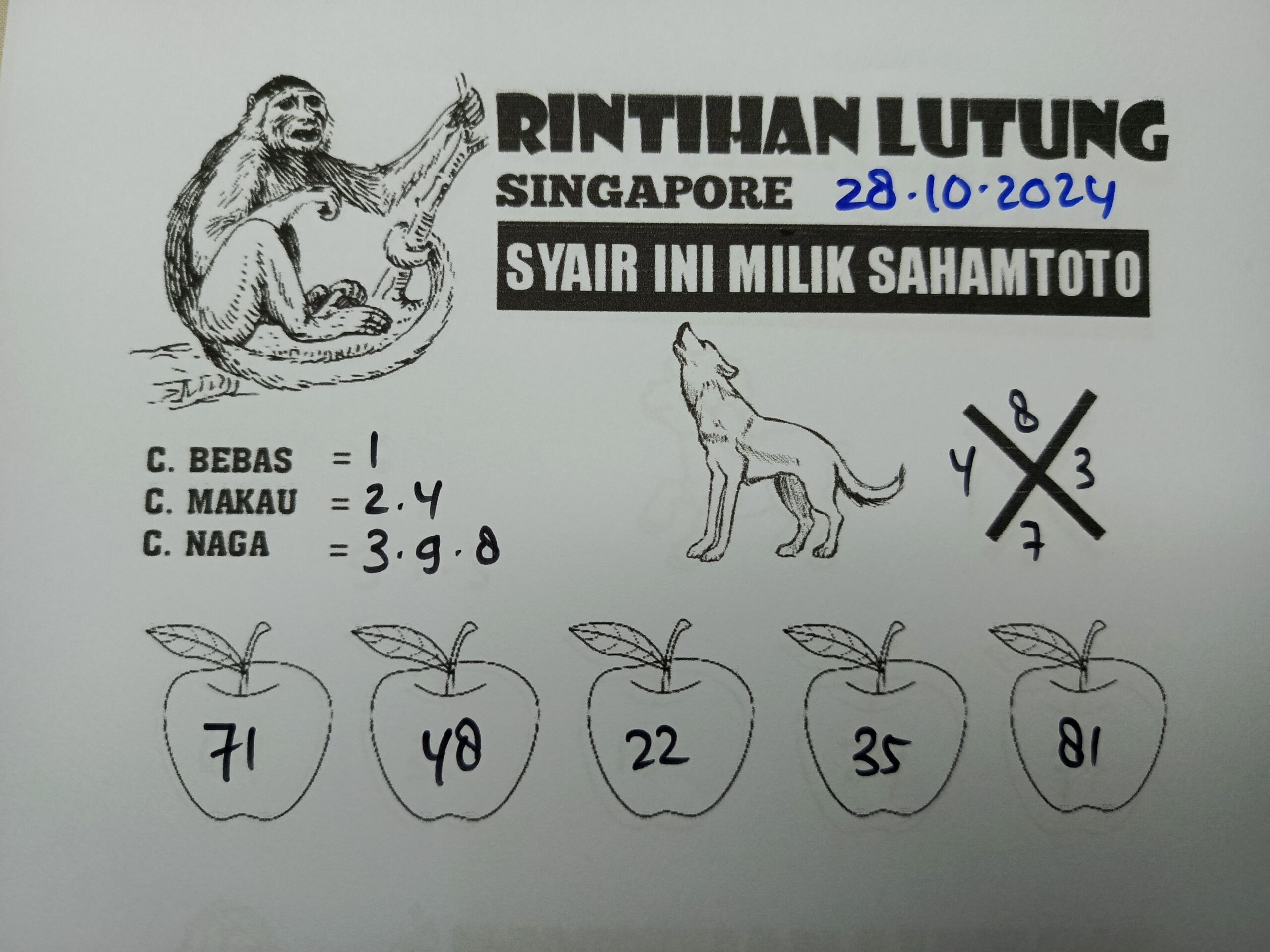 Syair Rintihan Lutung SINGAPORE hari ini Senin 28 oktober 2024