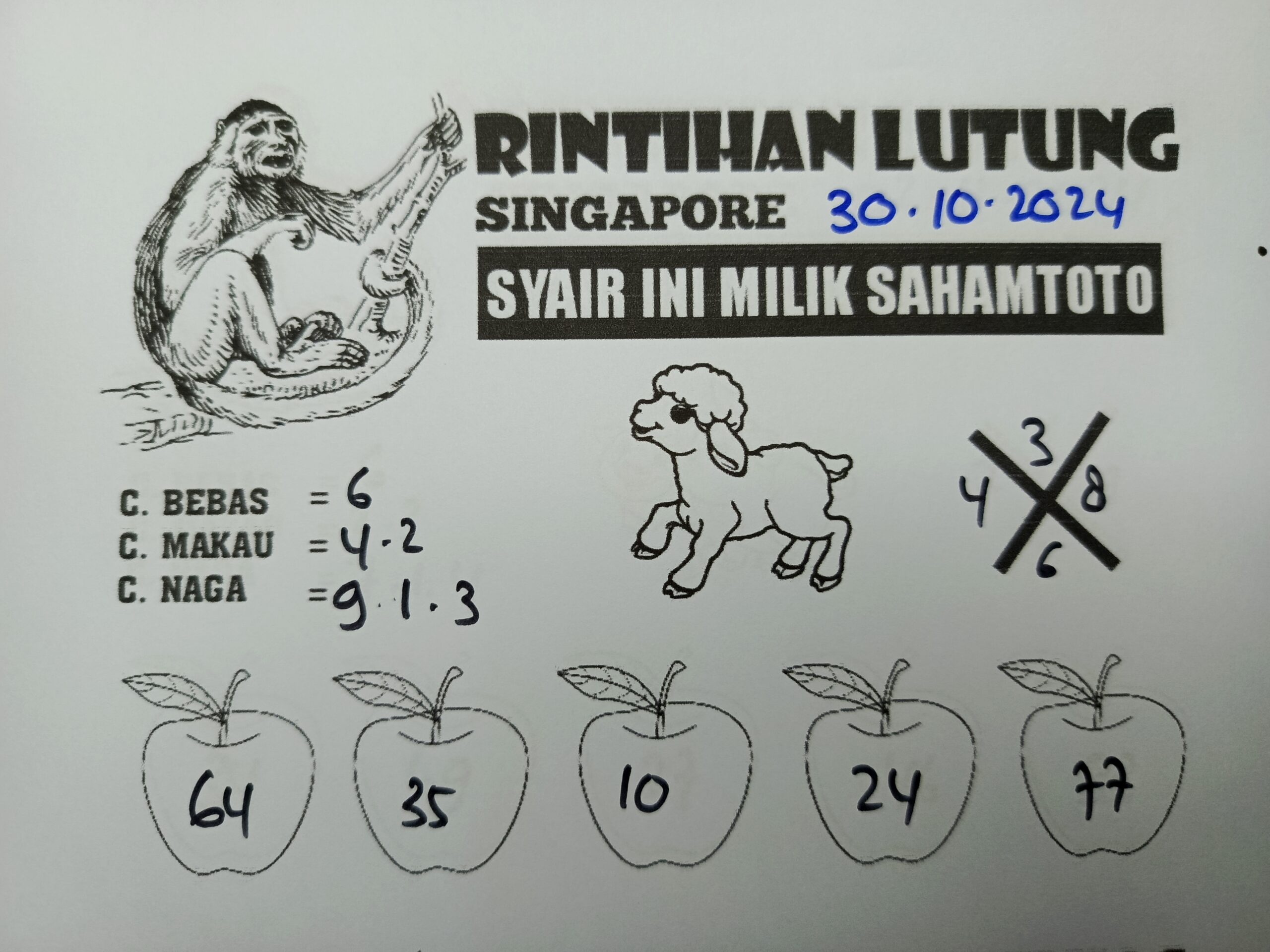 Syair Rintihan Lutung SINGAPORE hari ini RABU 30 oktober 2024