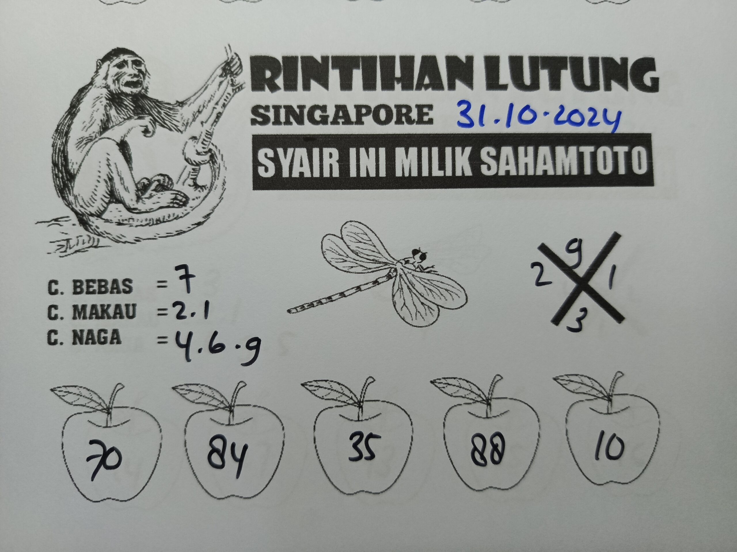 Syair Rintihan Lutung SINGAPORE ini Kamis 31 oktober 2024