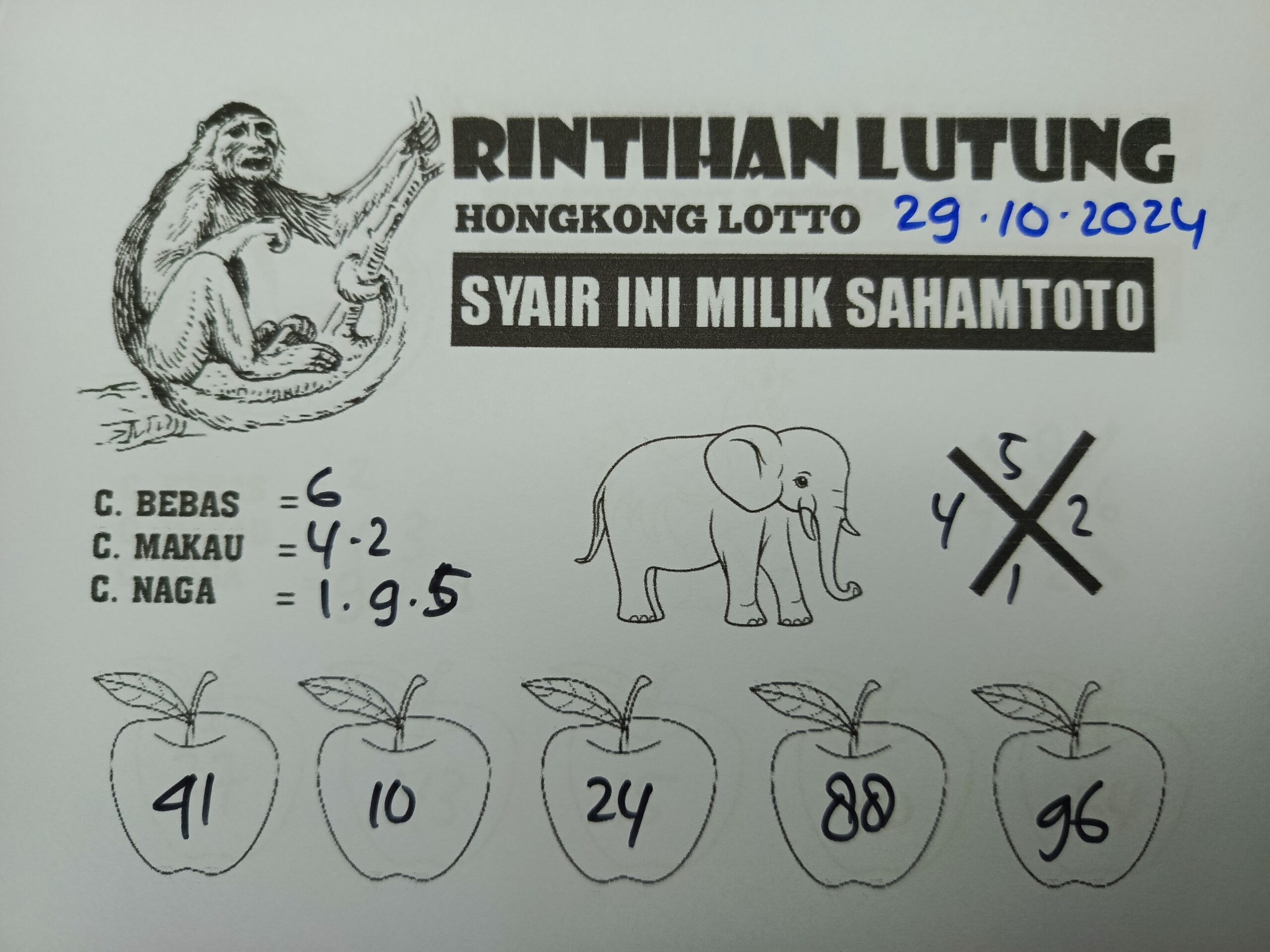 Syair Rintihan Lutung HONGKONG LOTTO hari ini Selasa 29 oktober 2024