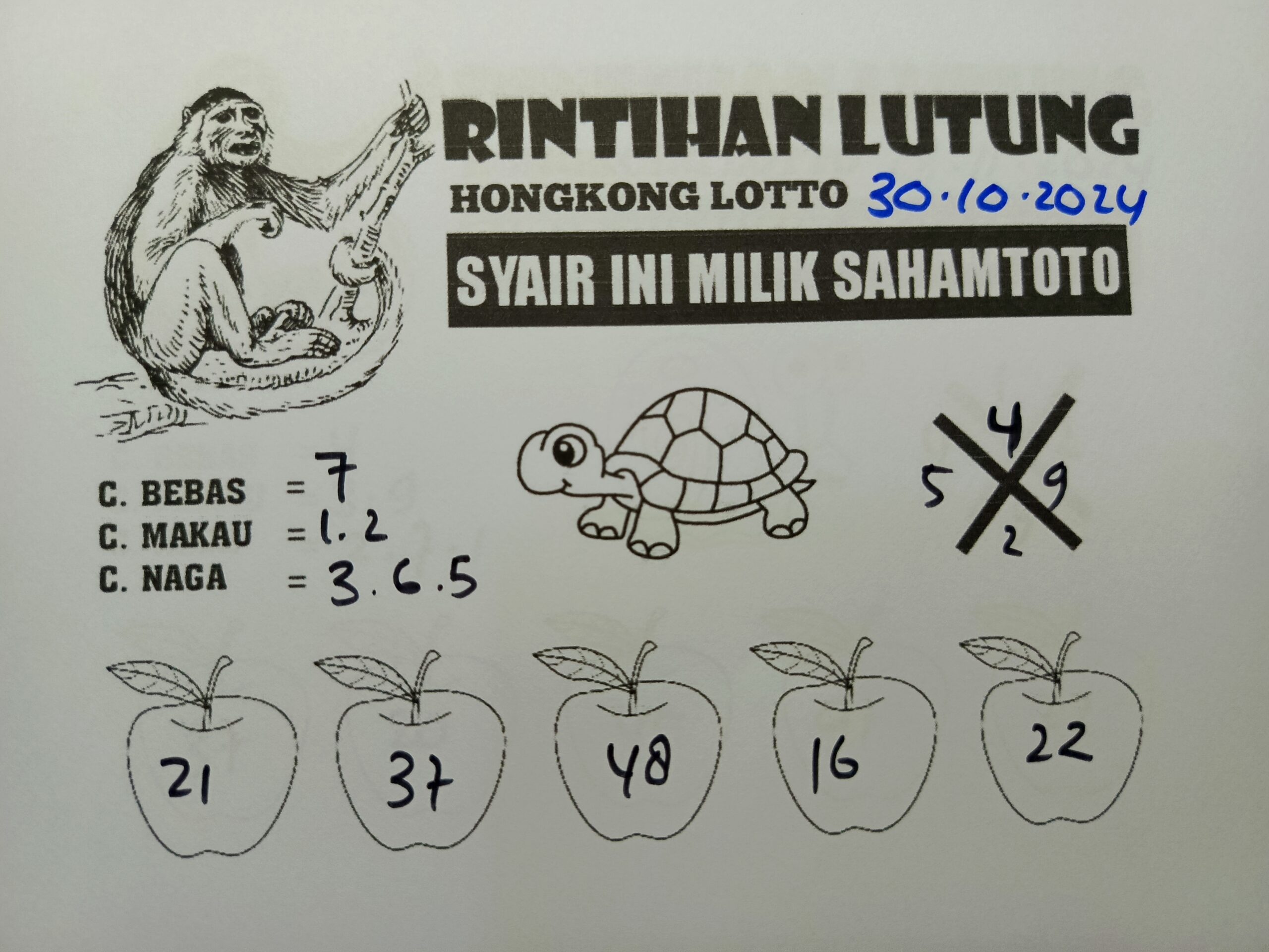 Syair Rintihan Lutung Hongkong lotto hari ini RABU 30 oktober 2024