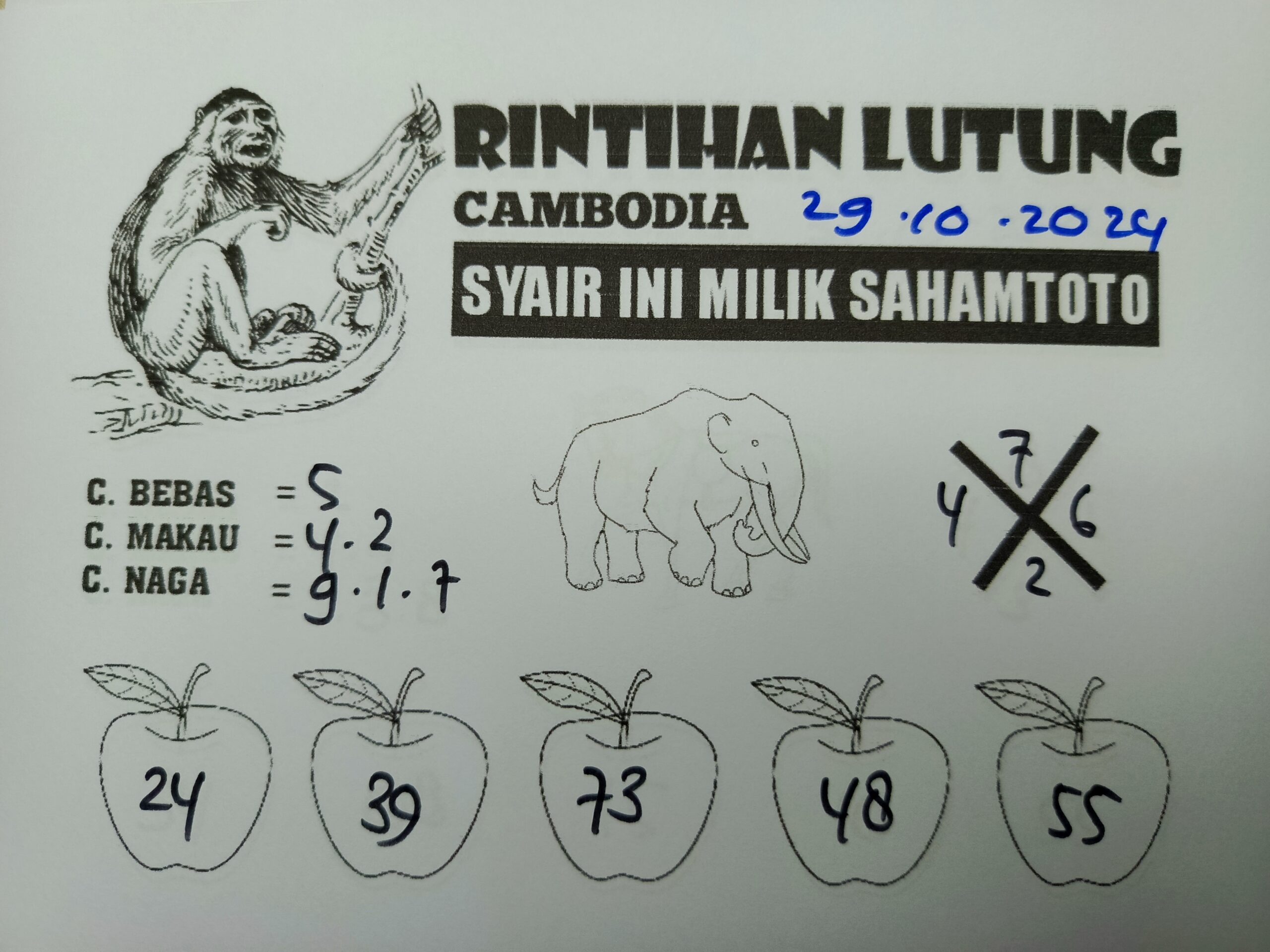 Syair Rintihan Lutung Cambodia hari ini Selasa 29 oktober 2024