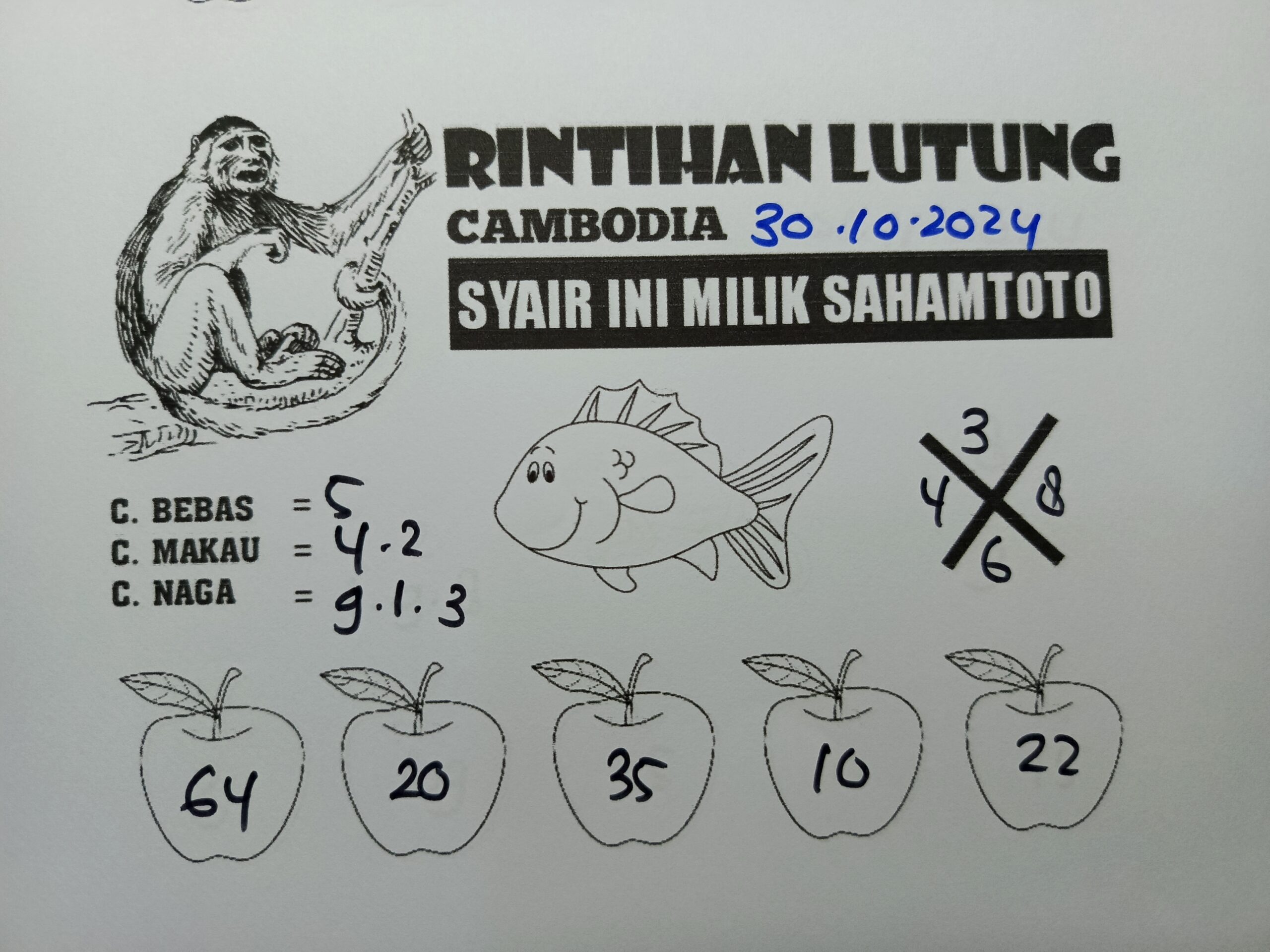 Syair Rintihan Lutung Cambodia hari ini RABU 30 oktober 2024