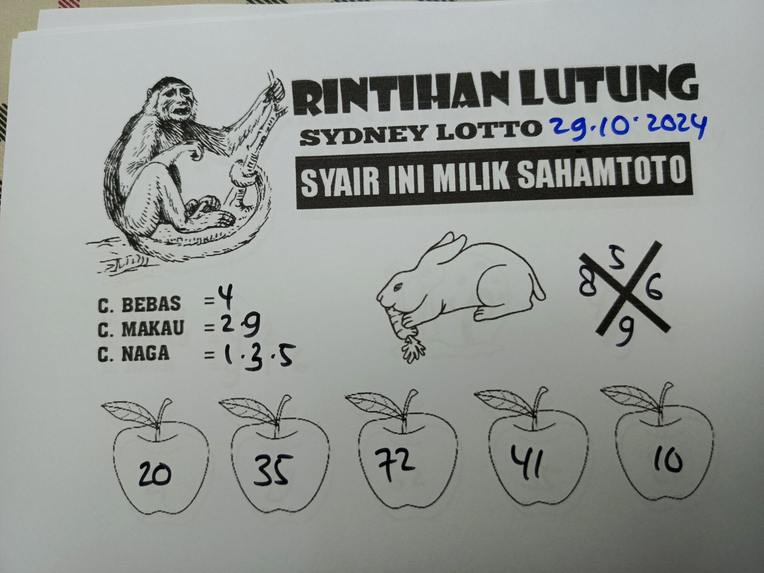 Syair Rintihan Lutung SYDNEY LOTTO hari ini Selasa 29 oktober 2024