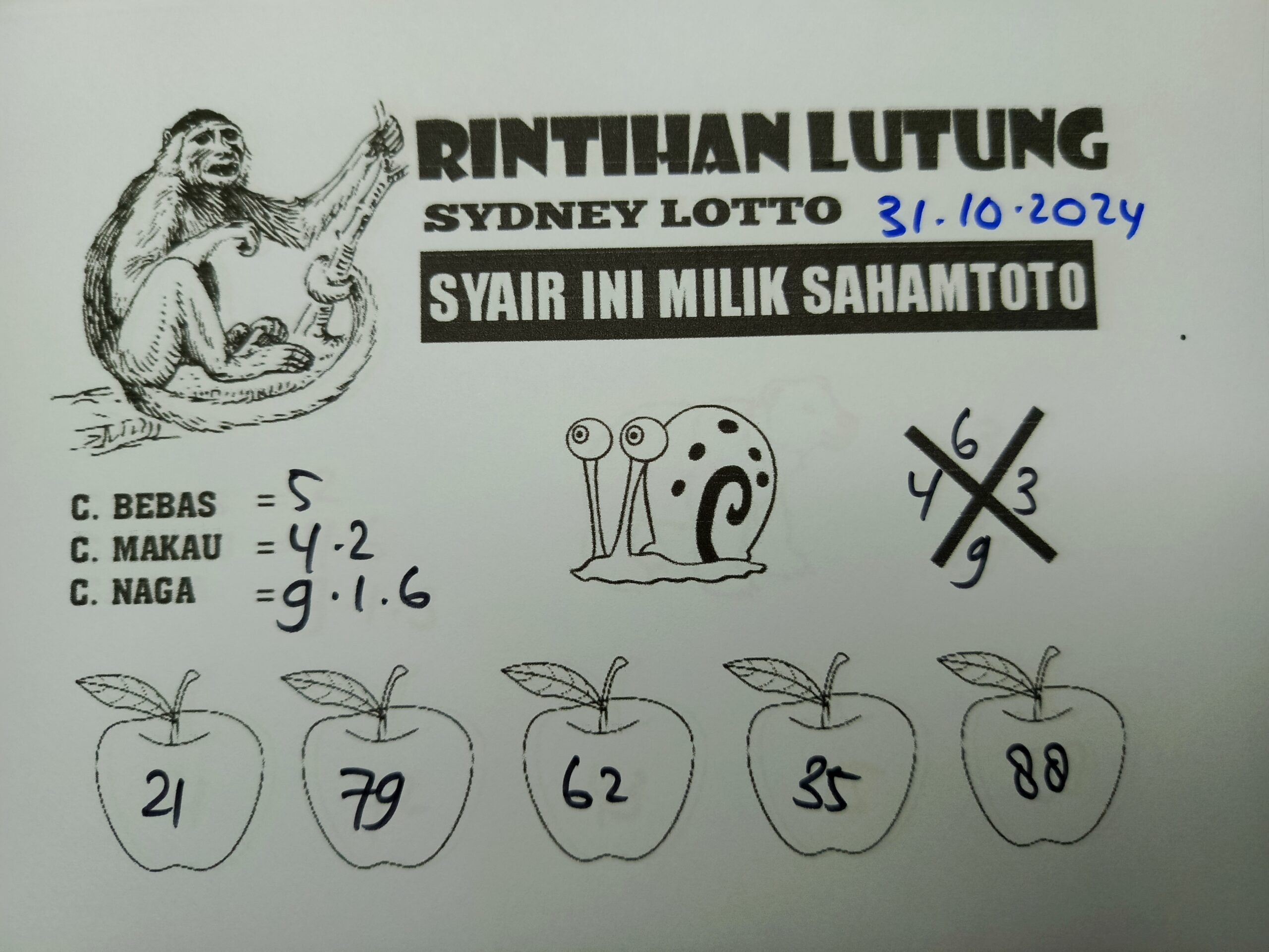 Syair Rintihan Lutung SYDNEY LOTTO hari ini Kamis 31 oktober 2024