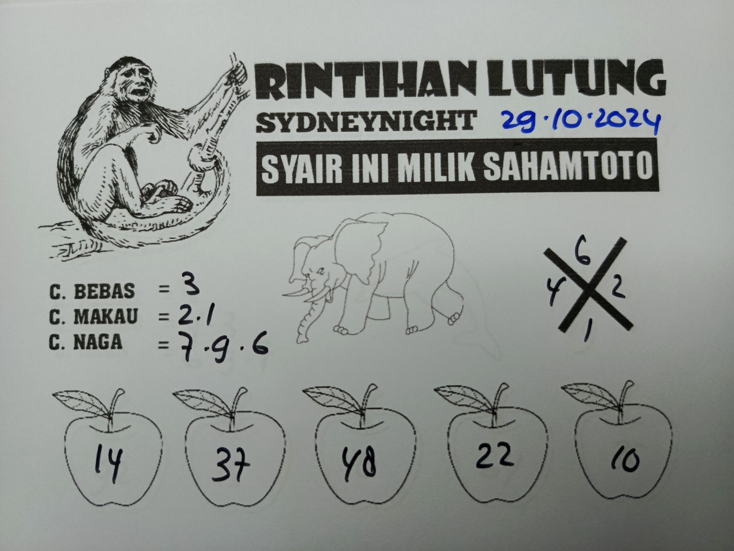 Syair Rintihan Lutung Sydney NIGHT hari ini Selasa 29 oktober 2024