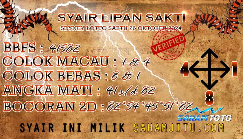 Syair Lipan Sakti Sydney LOTTO hari ini SABTU 26 oktober 2024