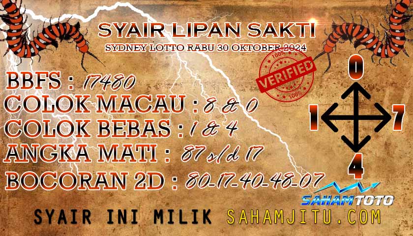 Syair Lipan Sakti Sydney Lotto hari ini RABU 30 oktober 2024