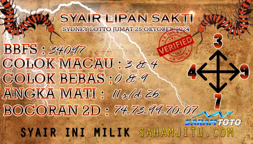 Syair Lipan Sakti Sydney LOTTO hari ini Jumat 25 oktober 2024