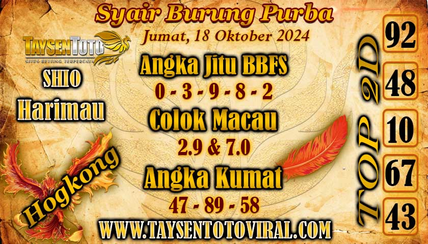 Syair Burung Purba HK Hari Jumat, 18 Oktober 2024