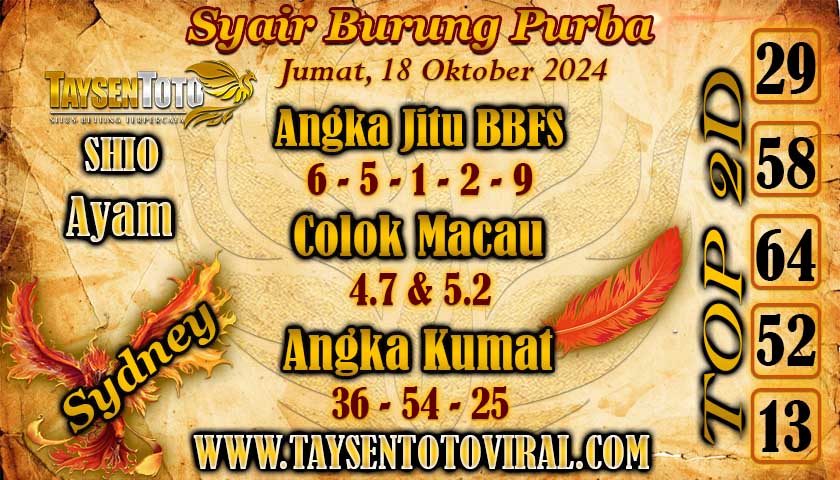 Syair Burung Purba Sydney Hari ini Jumat, 18 Oktober 2024