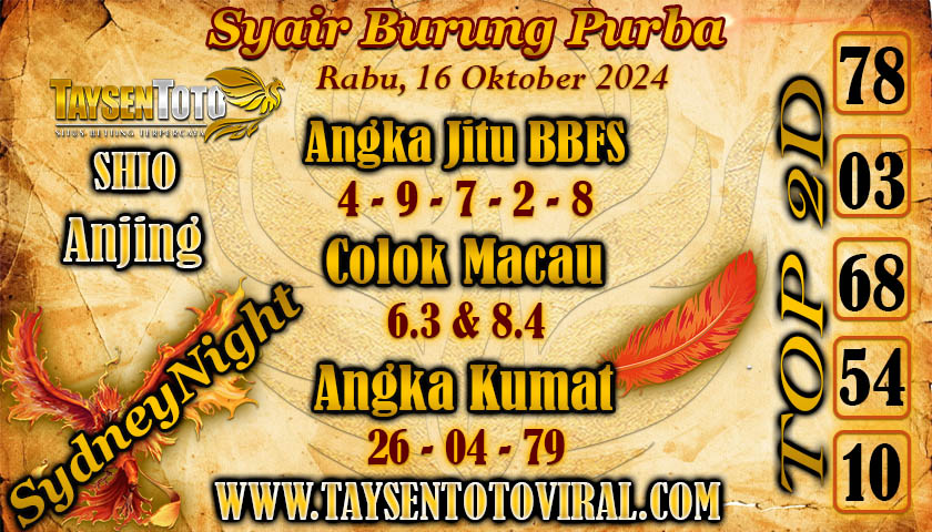 Syair Burung Purba SydneyNight Hari ini Rabu, 16 Oktober 2024