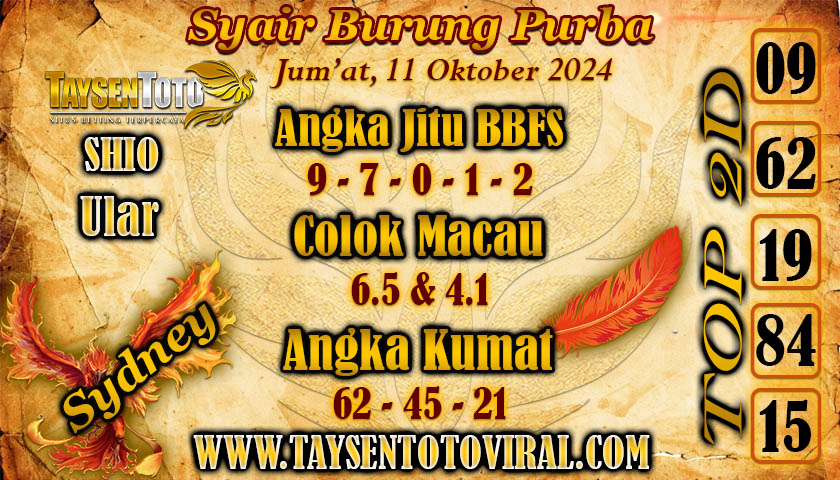 Syair Burung Purba Sydney Hari ini Jum'at, 11 Oktober 2024