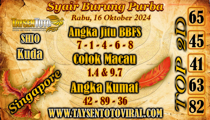 Syair Burung Purba SGP Hari ini Rabu, 16 Oktober 2024