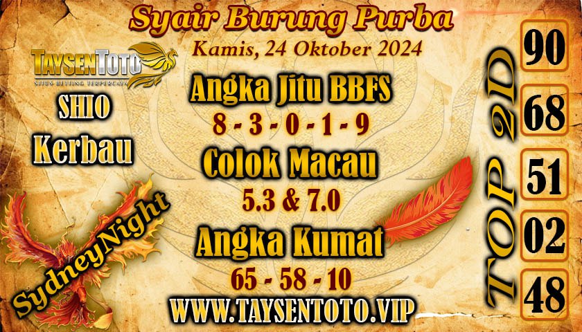 Syair Burung Purba SydneyNight Hari ini Kamis, 24 Oktober 2024