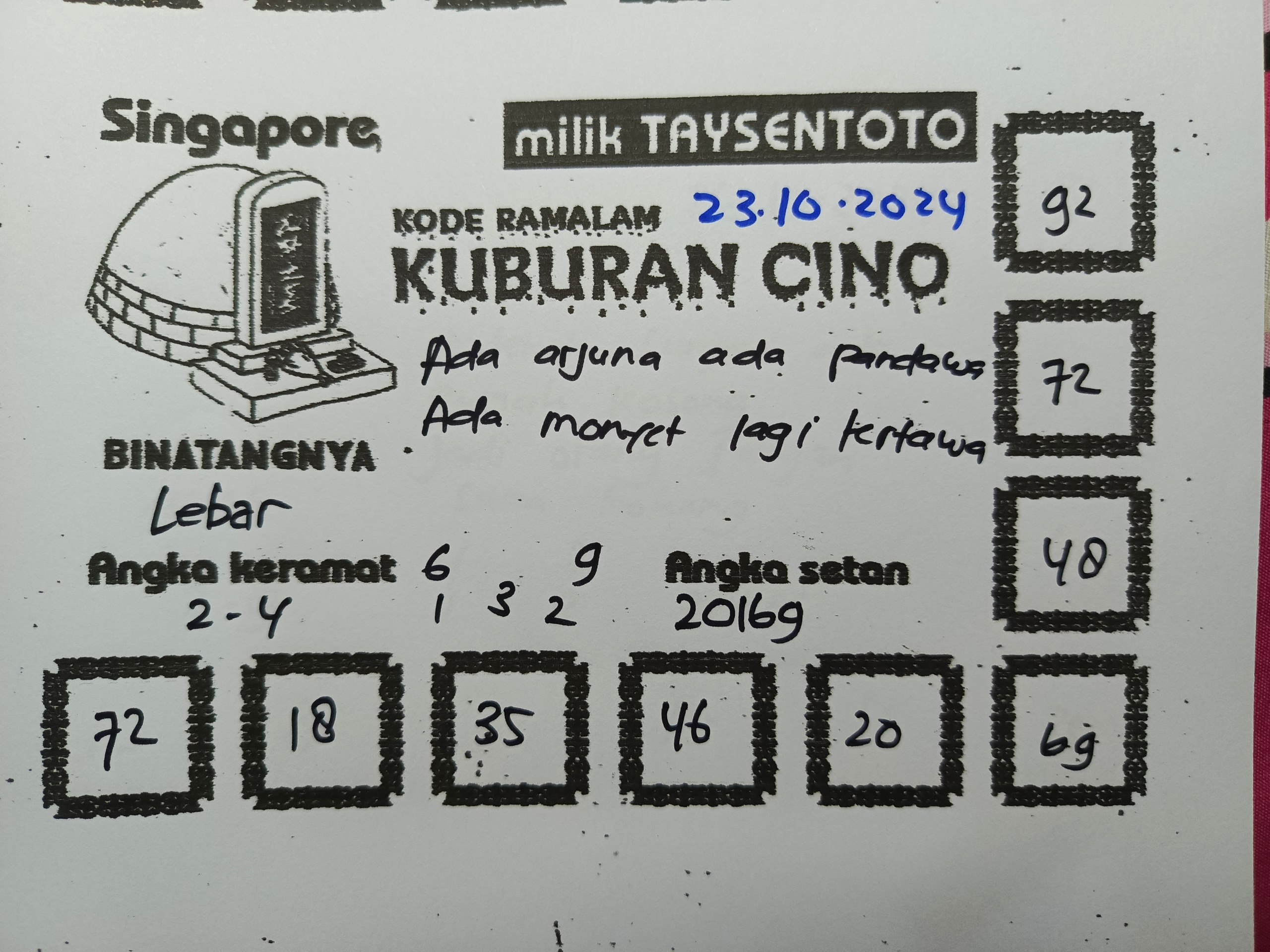 Syair Kuburan Cino SGP Hari ini Rabu, 23 Oktober 2024