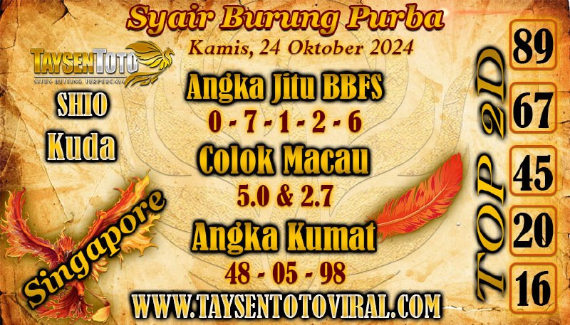 Syair Burung Purba SGP Hari ini Kamis, 24 Oktober 2024