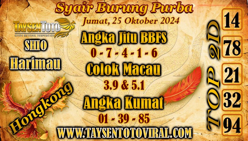 Syair Burung Purba HK Hari Jumat, 25 Oktober 2024