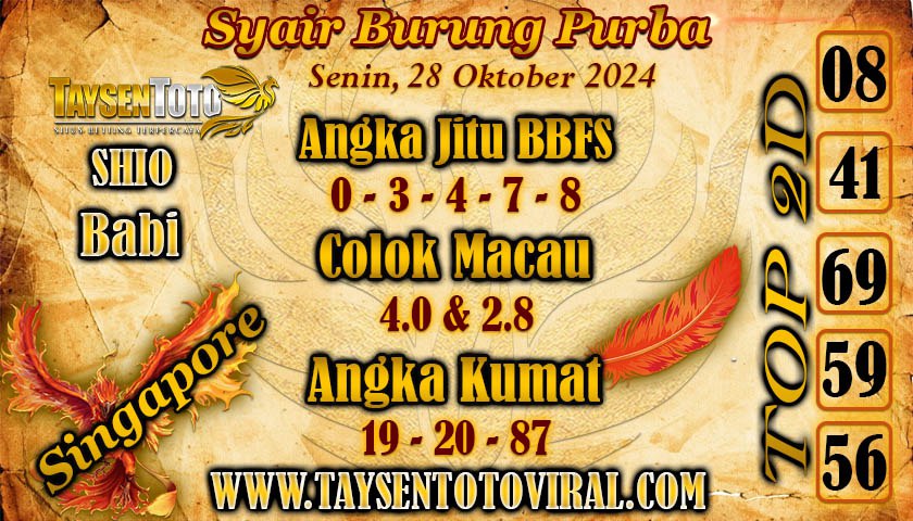 Syair Burung Purba SGP Hari ini Senin, 28 Oktober 2024