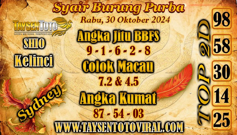 Syair Burung Purba Sydney Hari ini Rabu, 30 Oktober 2024