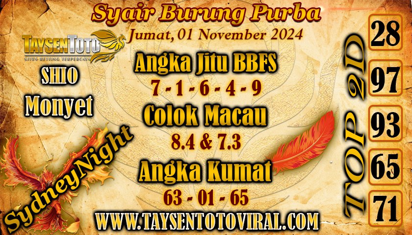 Syair Burung Purba SydneyNight Hari ini Kamis, 01 November 2024