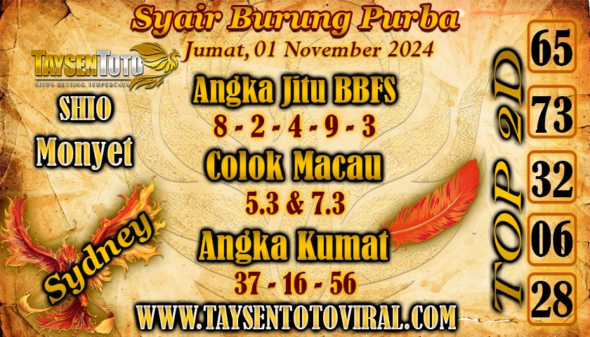 Syair Burung Purba Sydney Hari ini Jumat, 02 November 2024