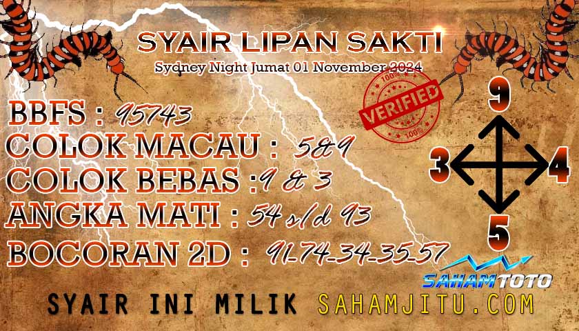 Syair Lipan Sakti Sydney Night hari ini Kamis 01 NOVEMBER  2024