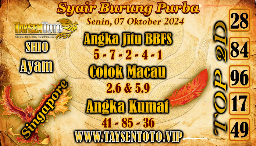 Syair Burung Purba SGP Hari ini Senin,07 Oktober 2024