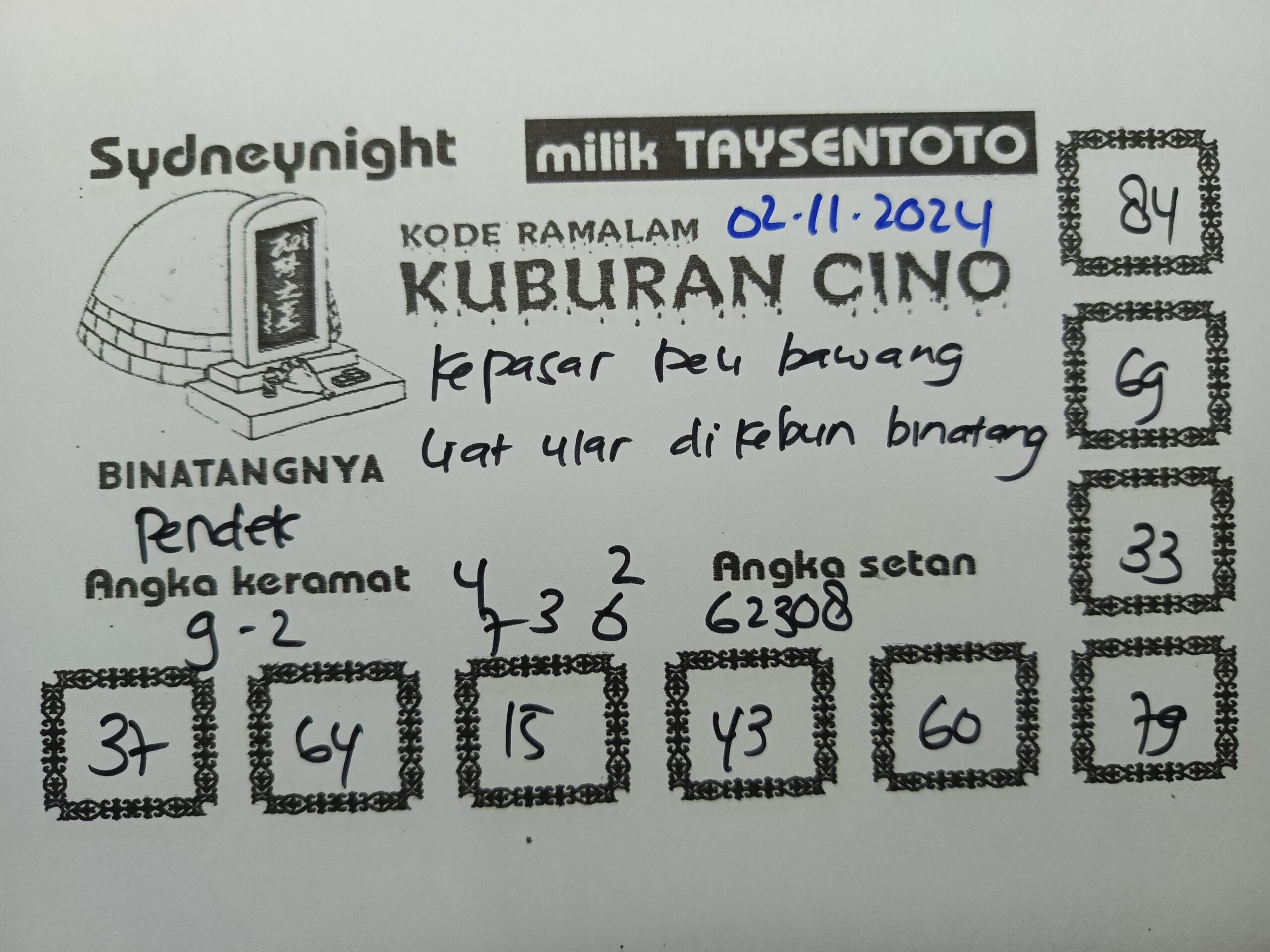 Syair Kuburan Cino SydneyNight Hari ini Sabtu, 02 November 2024