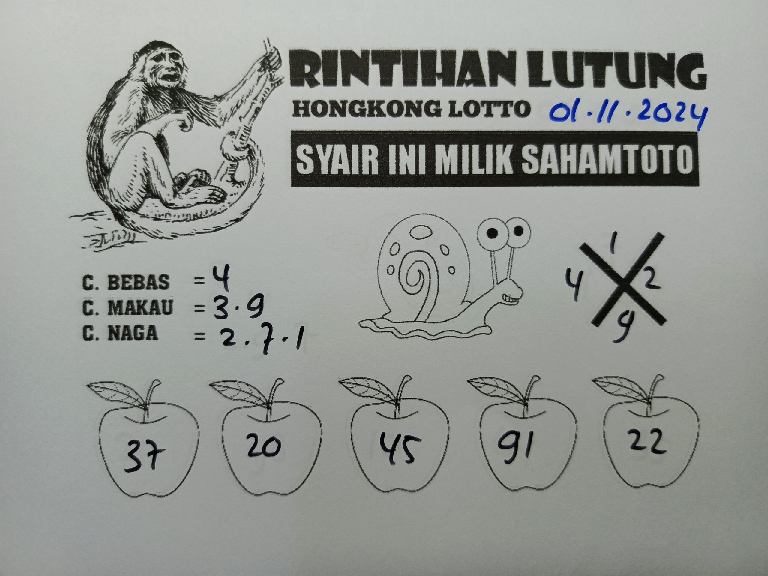 Syair Rintihan Lutung Hongkong lotto hari ini Jumat 01 NOVEMBER 2024