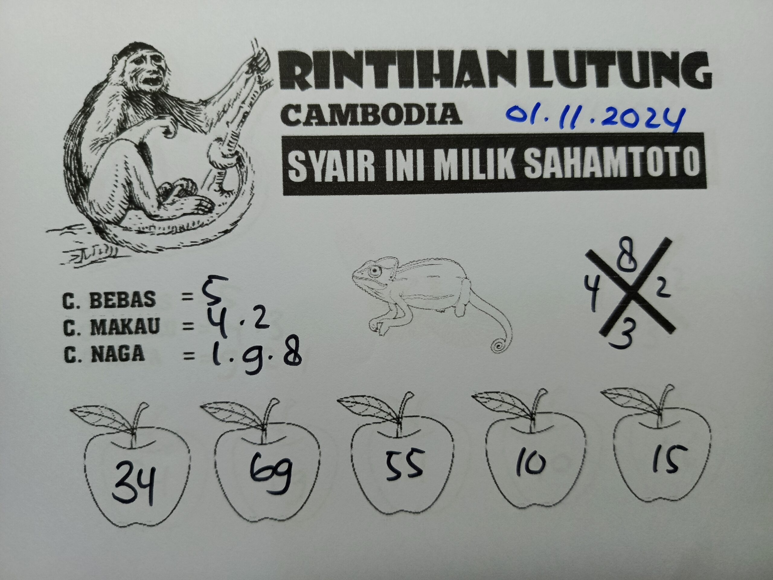 Syair Rintihan Lutung Cambodia hari ini Kamis 01 NOVEMBER 2024