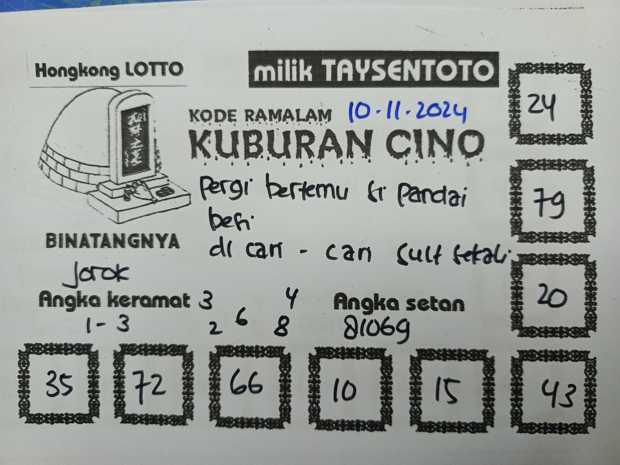 Syair Kuburan Cino HK Hari Minggu, 10 November 2024