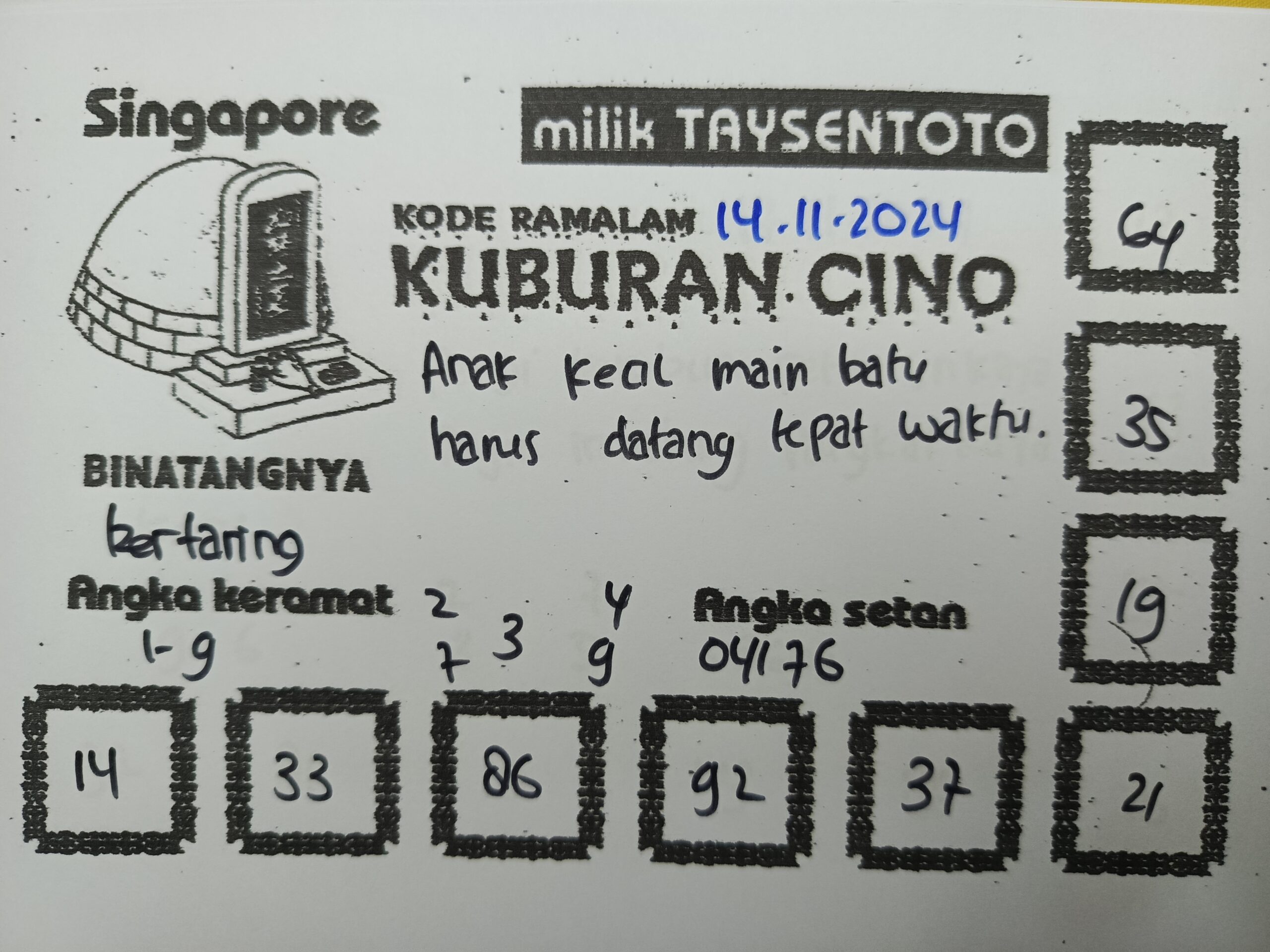 Syair Kuburan Cino SGP Hari ini Kamis, 14 November 2024