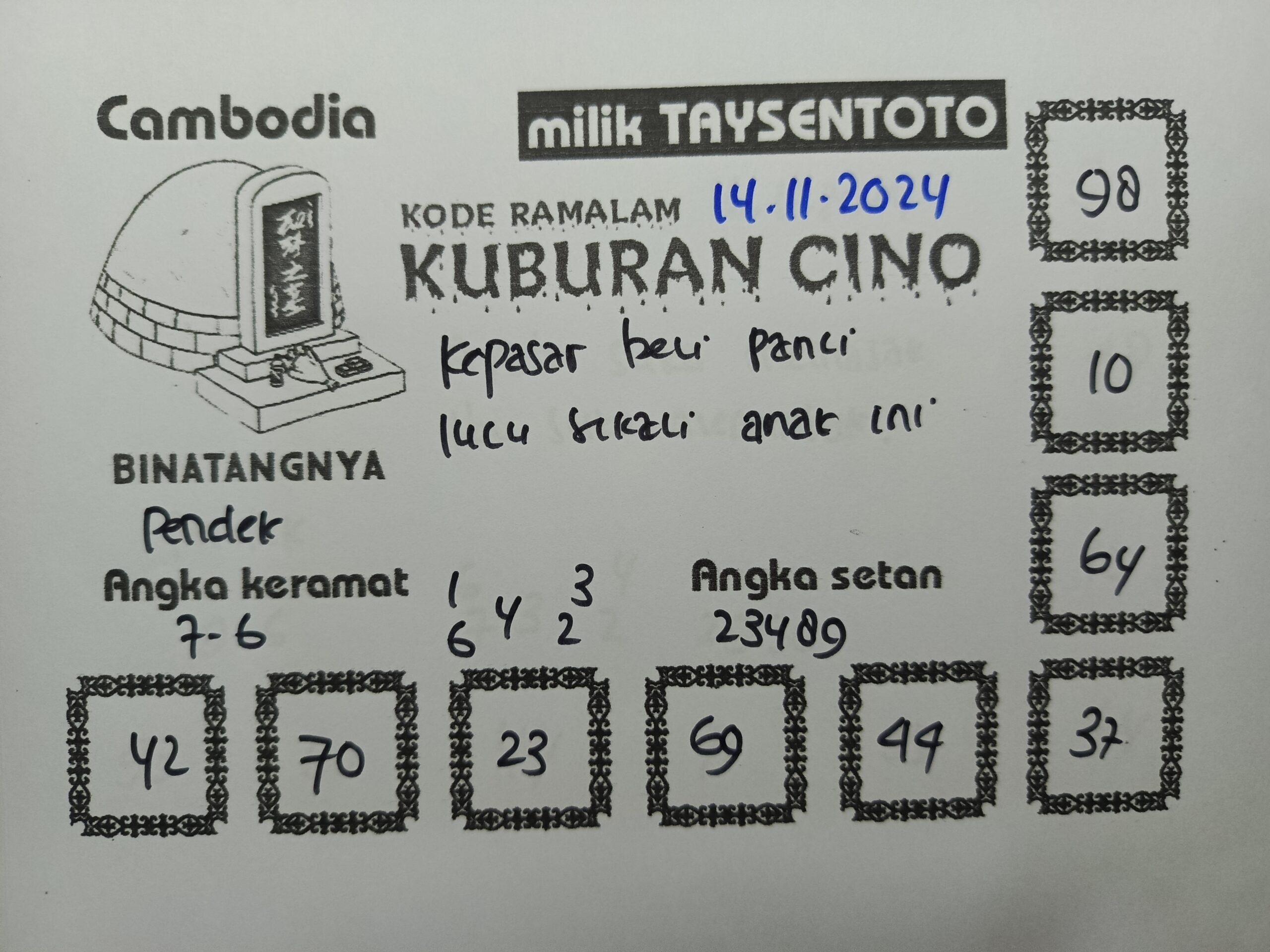 Syair Kuburan Cino Cambodia Hari Ini Kamis, 14 November 2024