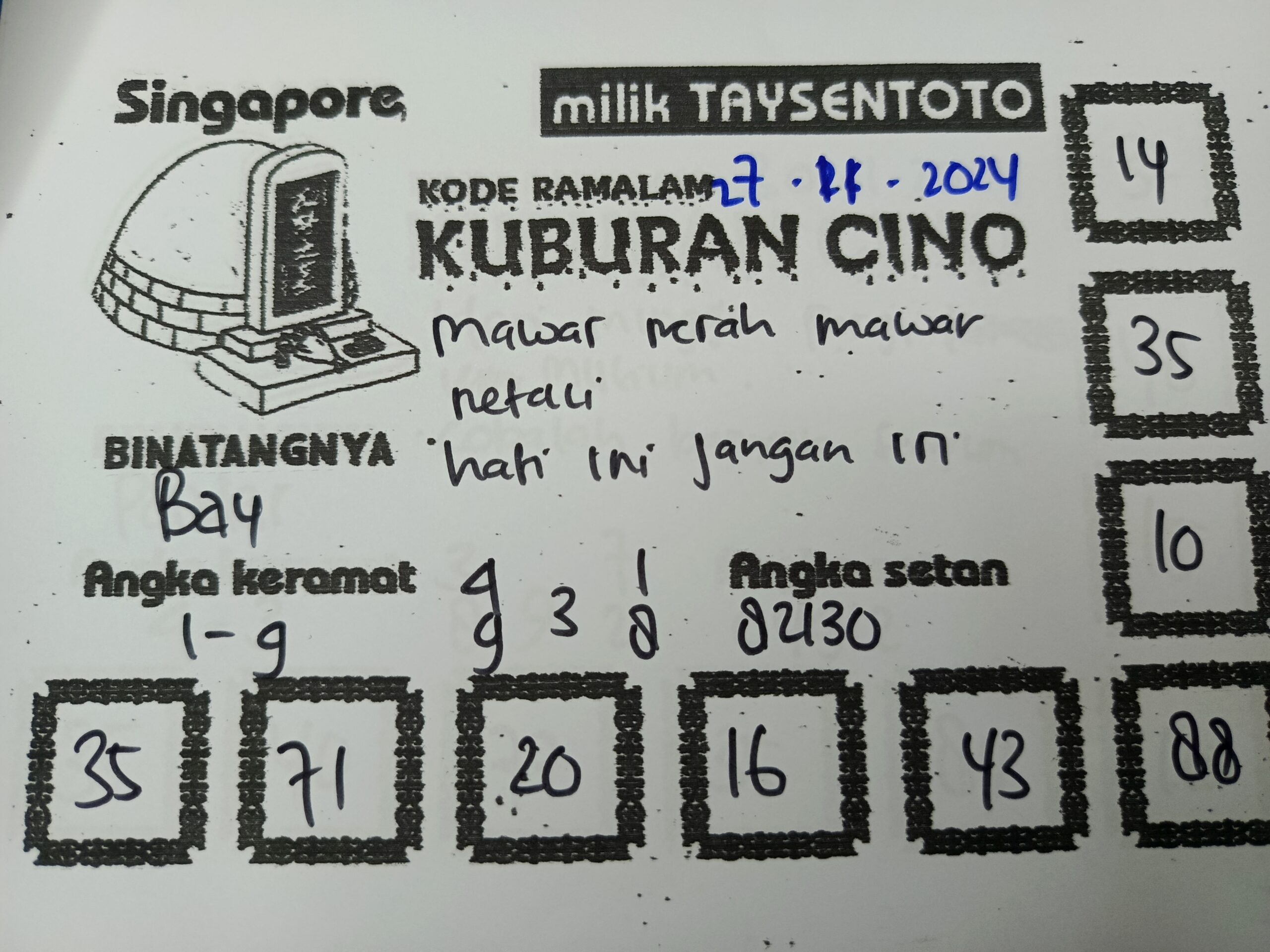 Syair Kuburan Cino SGP Hari ini Rabu, 27 November 2024