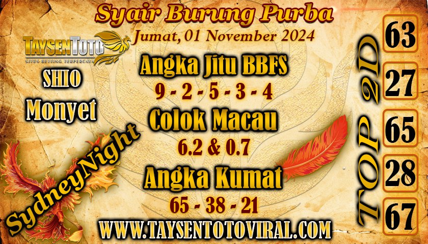 Syair Burung Purba SydneyNight Hari ini Sabtu, 02 November 2024