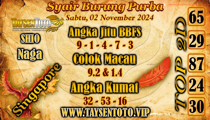 Syair Burung Purba SGP Hari ini Sabtu,02 November 2024