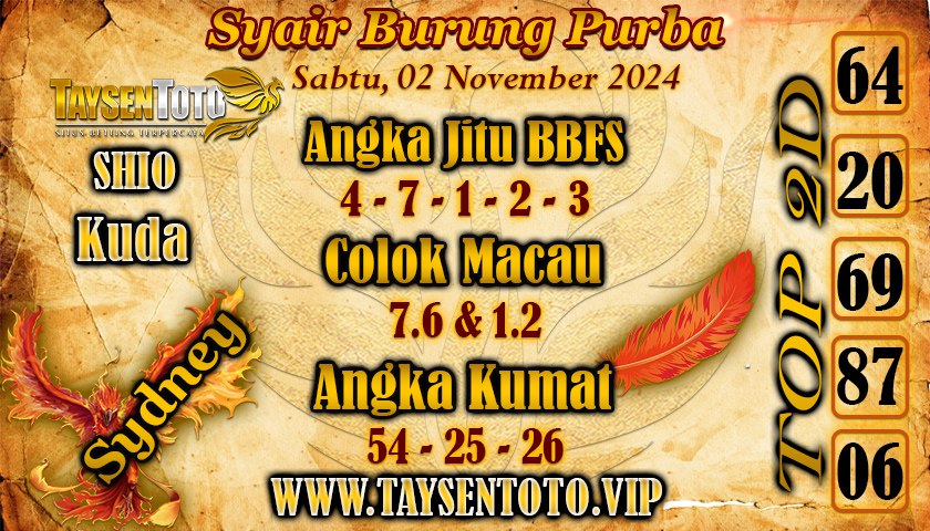 Syair Burung Purba Sydney Hari ini Sabtu, 02 November 2024