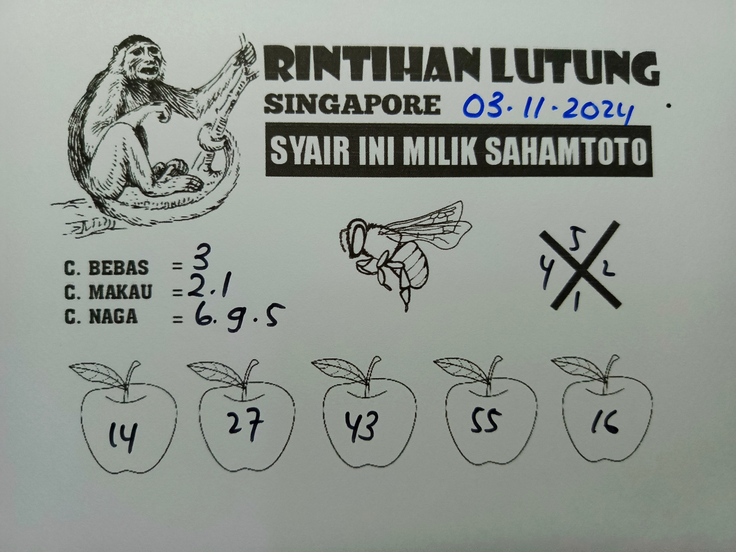 Syair Rintihan Lutung Singapore pools hari ini Minggu 03 November 2024