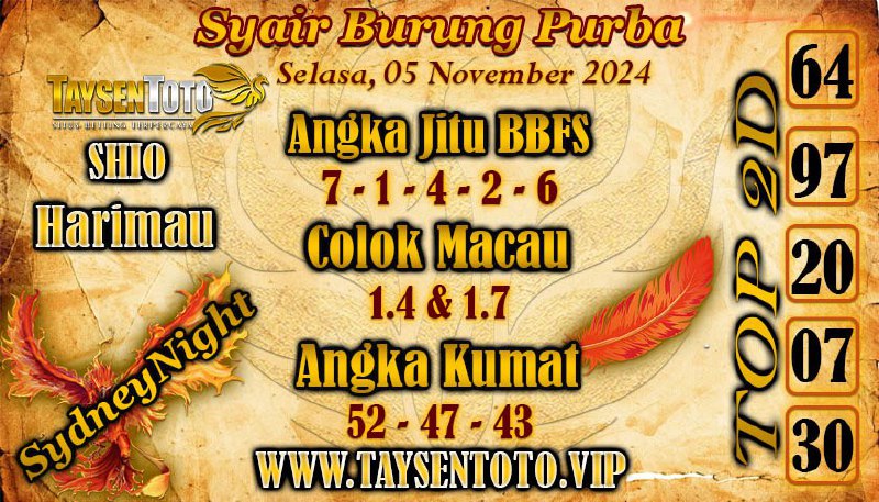 Syair Burung Purba SydneyNight Hari ini Selasa, 05 November 2024