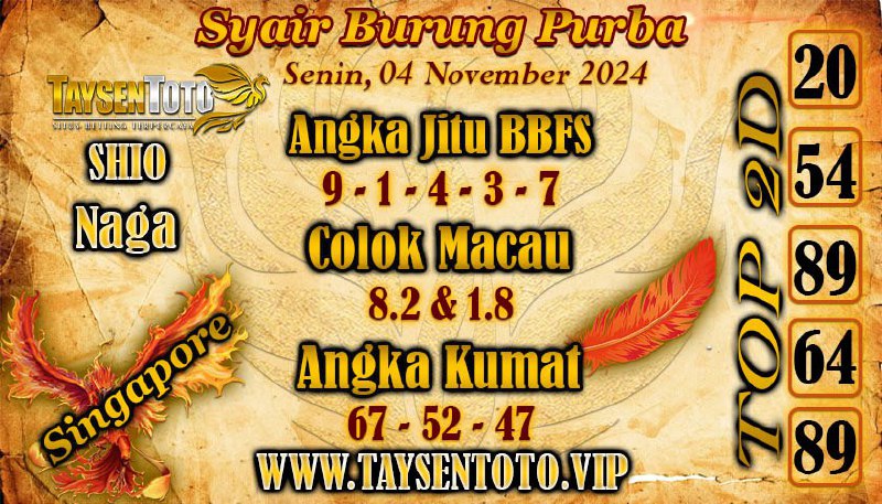 Syair Burung Purba SGP Hari ini Senin, 04 November 2024