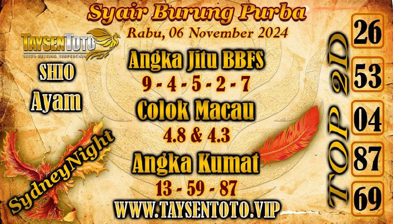 Syair Burung Purba SydneyNight Hari ini Rabu, 06 November 2024