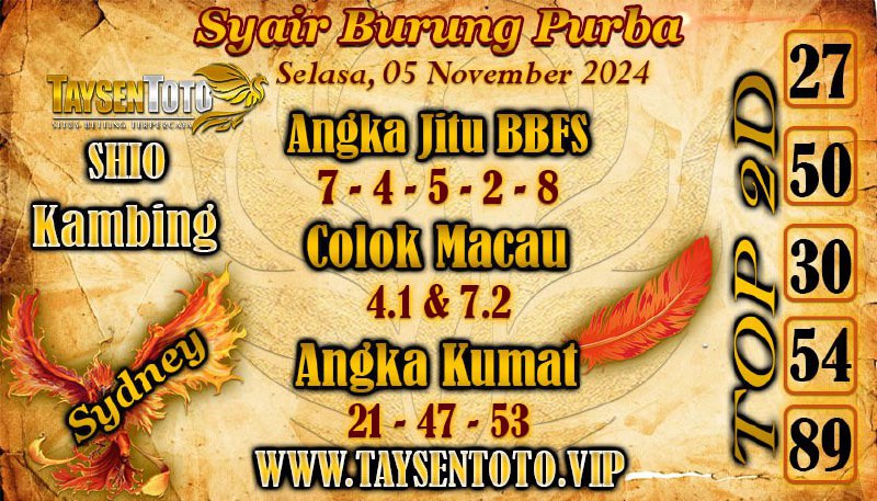 Syair Burung Purba Sydney Hari ini Selasa, 05 November 2024